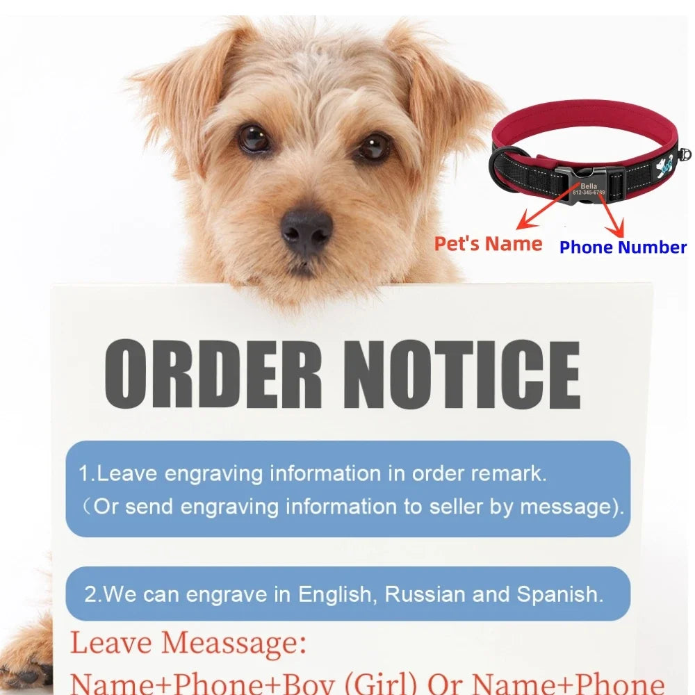 Adjustable Mesh Padded Pet Dog Collar Custom ID Engraving Reflective Nylon Dog Collar Durable Heavy Duty for All Breed All Pug