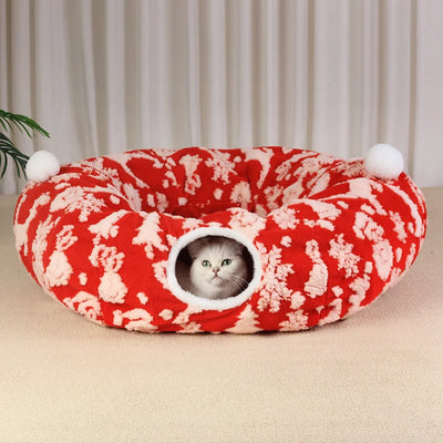 Cat Tunnel Foldable All Season Soft Jacquard Plush Extra Large Hole Play Tube For Kittens And Adult Cats Home Cozy Hideaway