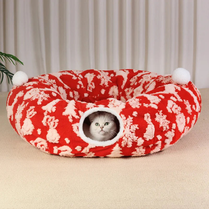 Cat Tunnel Foldable All Season Soft Jacquard Plush Extra Large Hole Play Tube For Kittens And Adult Cats Home Cozy Hideaway