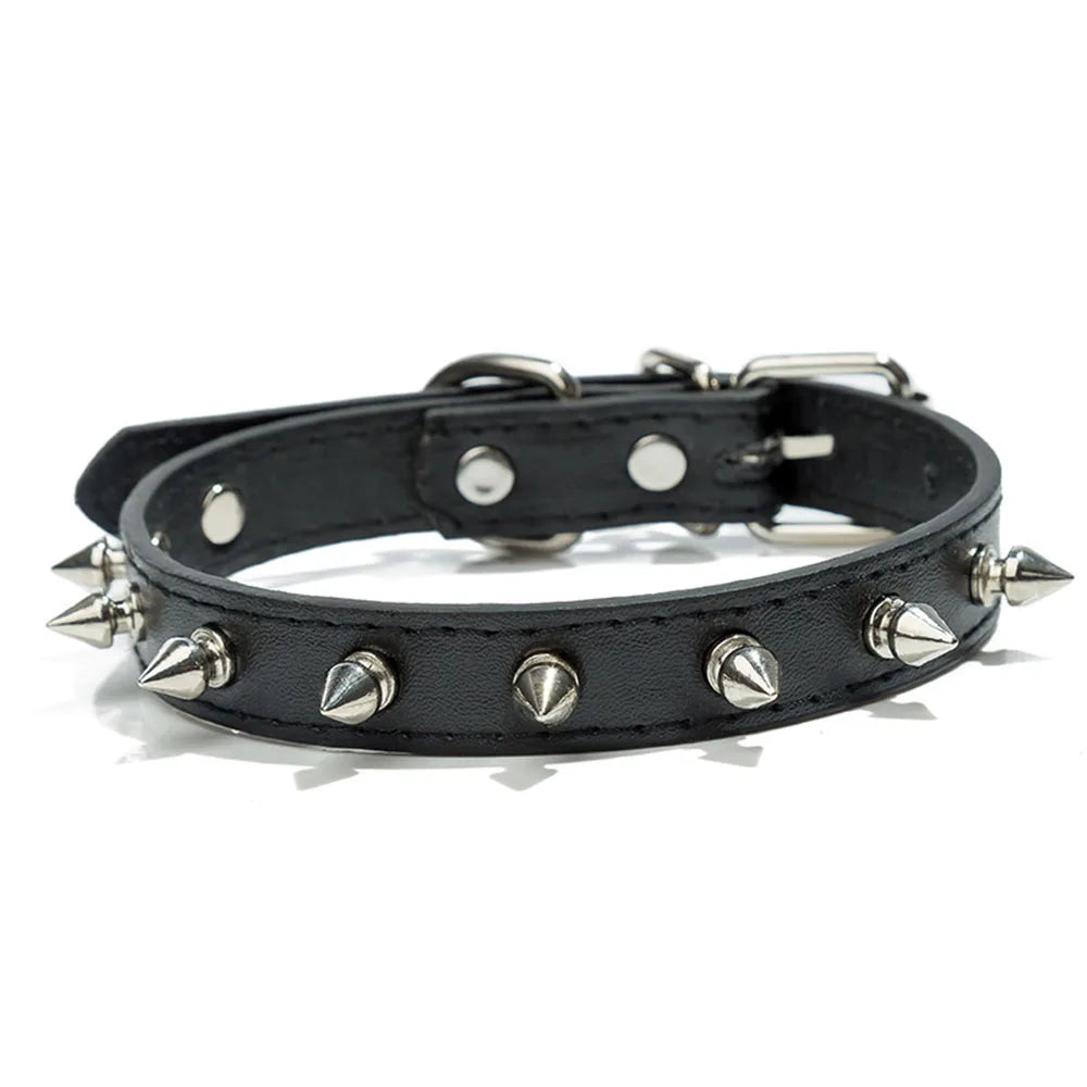 Spiked Dog Collar for Small Breed Dogs One Row Studded Leather Pet Collar Anti-Bite Neck Strap for Puppies Adjustable Cat Collar