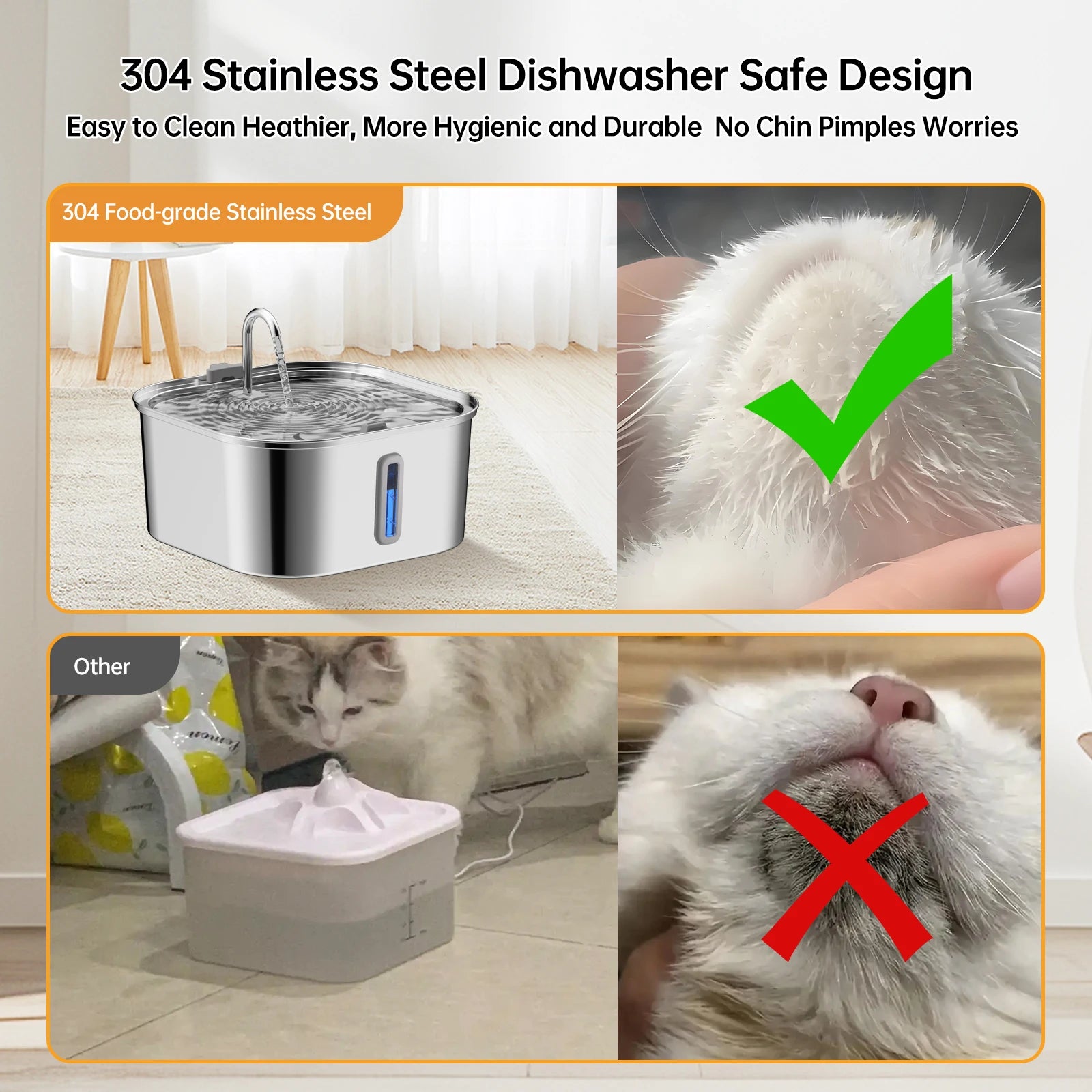 7L Stainless Steel Pet Water Dispenser Automatic Water Fountain USB Silent Water Pump Water Dispenser+Filter Set for Cats