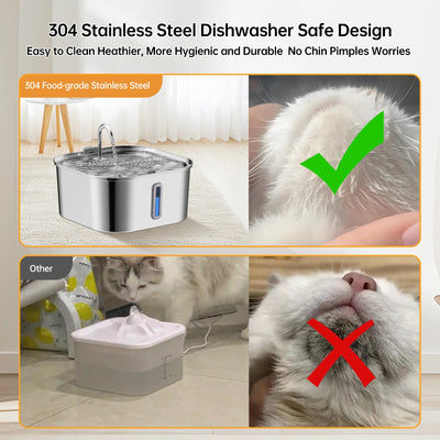 7L Stainless Steel Pet Water Dispenser Automatic Water Fountain USB Silent Water Pump Water Dispenser+Filter Set for Cats