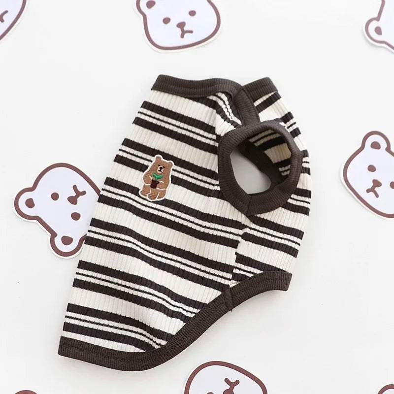 Dog Shirts Cotton Striped Puppy Sleeveless T-Shirts Spring Autumn Clothes for Small Dogs, Soft Breathable Stretchable Doggy Tee