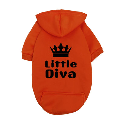 Pet Hoodie Pink "Little Diva" - Fleece-Lined Dog Sweatshirt with Crown - Warm Puppy Clothes for Small Breeds - Winter Apparel