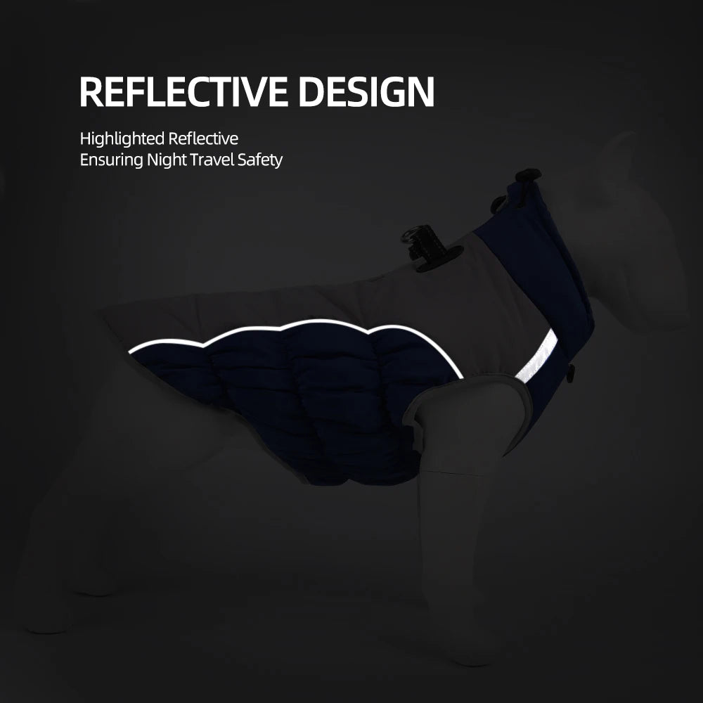 Winter Clothes for Dogs Windproof Cotton Clothing for Pets Rainproof Large Dogs Coat Reflective Overall Dog Leash Pet Clothing