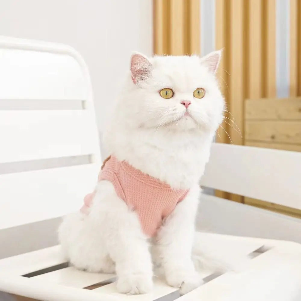 Cute Waffle Dog Clothes Breathable Thin Dog Vest Sweat-absorbent Solid Color Pet Cat Clothing PawPrint Treasures