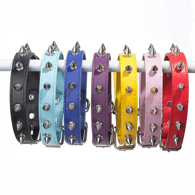 Spiked Dog Collar for Small Breed Dogs One Row Studded Leather Pet Collar Anti-Bite Neck Strap for Puppies Adjustable Cat Collar