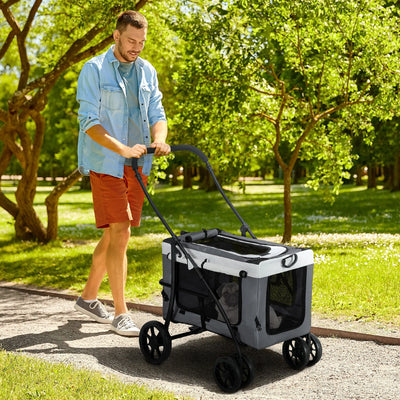 PawHut foldable stroller animals dog cat 2 1, removable nacelle 4 wheels with fabric brake 600D Oxford 81x58x