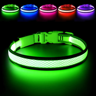 USB LED Dog Collar Lights - Adjustable Comfortable Soft Mesh Safety Collar Dogs, Colorful Lights for Nighttime Visibility