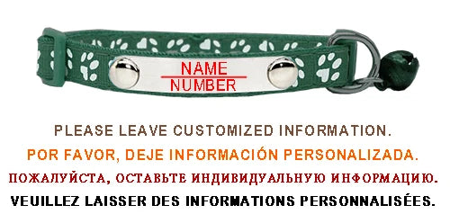 Personalized ID Paw Dog Collar Adjustable Nylon with Bell Custom Engraving Puppy Kittens Necklace for Cat Collar