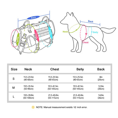 Military Tactical Big Dog Harness Vest Durable Nylon Dog Training Harnesses with Flags Adjustable for Large Dogs German Shepherd