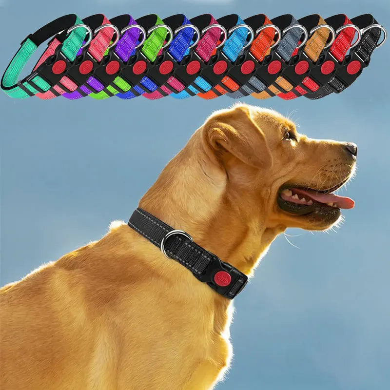 Adjustable Nylon Dog Collar Reflective Pet Traction Collar Quick Release Buckle with Safety Lock  Lining Soft Pet Supplies