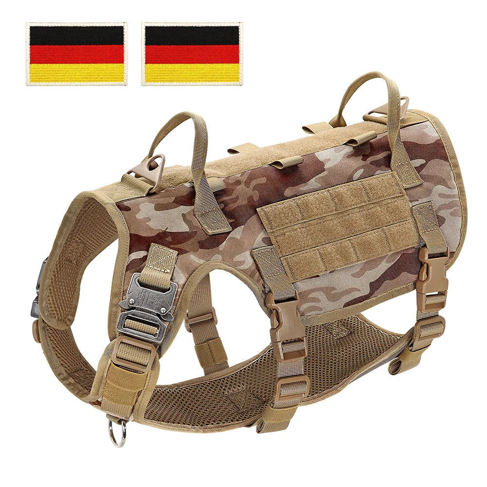 Military Tactical Big Dog Harness Vest Durable Nylon Dog Training Harnesses with Flags Adjustable for Large Dogs German Shepherd