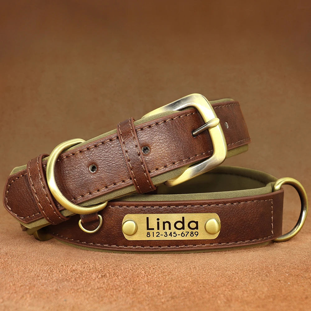 Custom PU Leather Dog Collar Free Engraving Dog Collars Adjustable Pet Pitbull Necklace Soft Padded for Small Medium Large Dogs