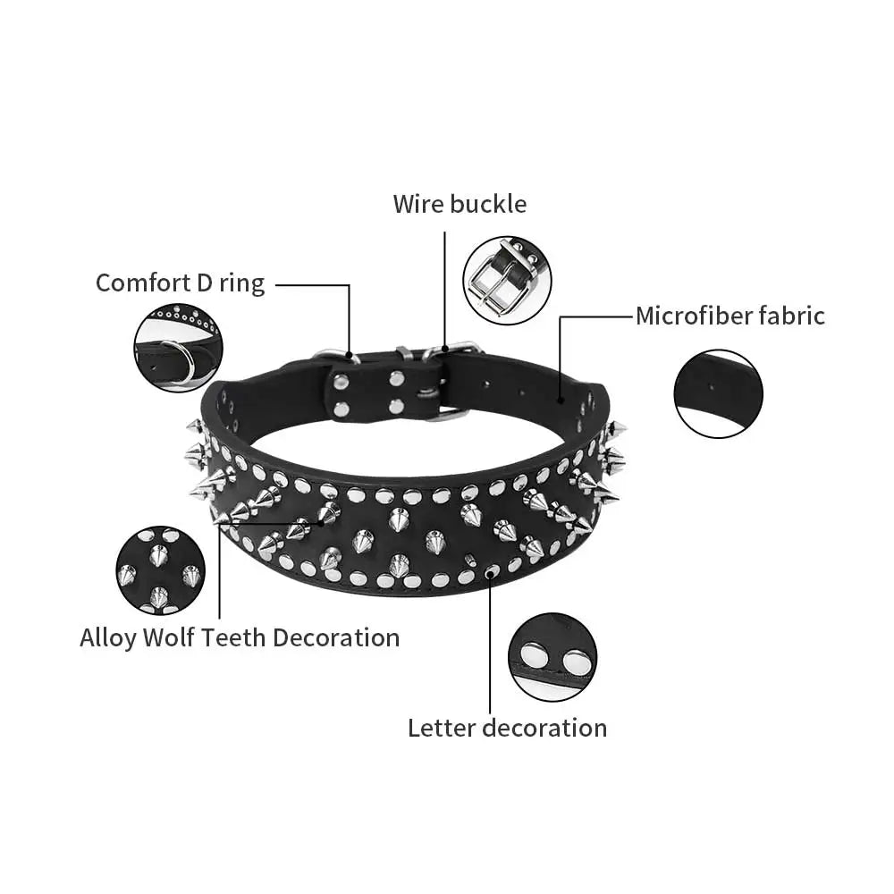 Pug Dog Collar Leather Adjustable Spikes Pet Collar for Medium Lager Dogs Brown Bull Dog Coleira para perro pitbull pet supplies