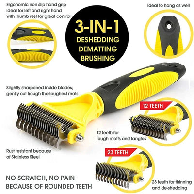 Pets Stainless Steel Grooming Brush – Dual-Sided Shedding & Dematting Undercoat Rake for Easy Knot & Tangle Removal in Dogs&Cats