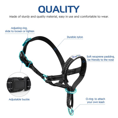 Dog Muzzle Pet Dog Nylon Reflective Adjustable Loop Anti-Biting Barking Control Easy Fit Dog Stops Dog Pulling Head Leash