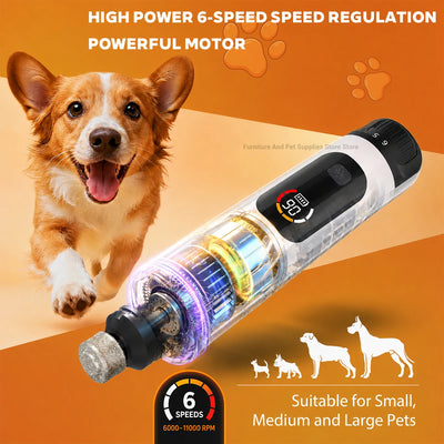 Pet Electric Nail Grinder Rechargeable Dog Paw Grooming Nail Clipper LED Light 6 Speeds Adjustable Cat Claw Nail Grinder