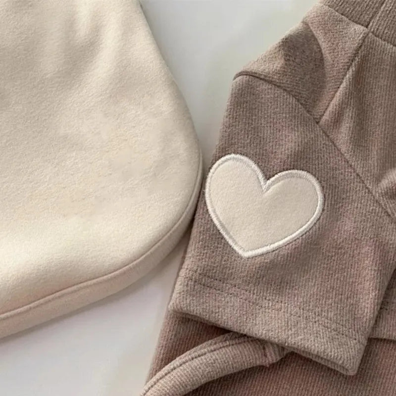 Love Embroidered Dog Sweatshirt Pet Warm Clothes Teddy Solid Color Bottom Shirt Bichon Soft Pullover Winter Dog Clothes