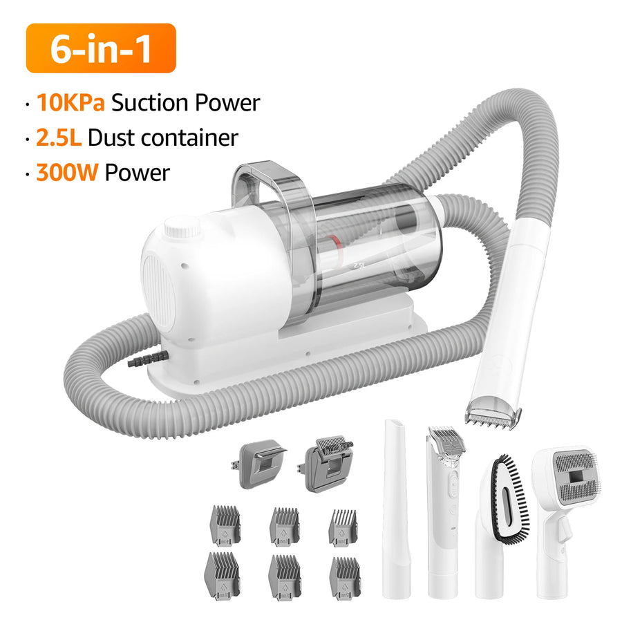 6 In 1 Pet Grooming Vacuum Kit 2.5L Large Capacity Low Noise Strong Suction Hair Cleaner for Dog Cat Grooming and Hair Removal