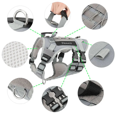Custom Dog Harness Personalized Tactical Vest DIY Name Pet Harness for Medium Large Big Dog Chest Strap