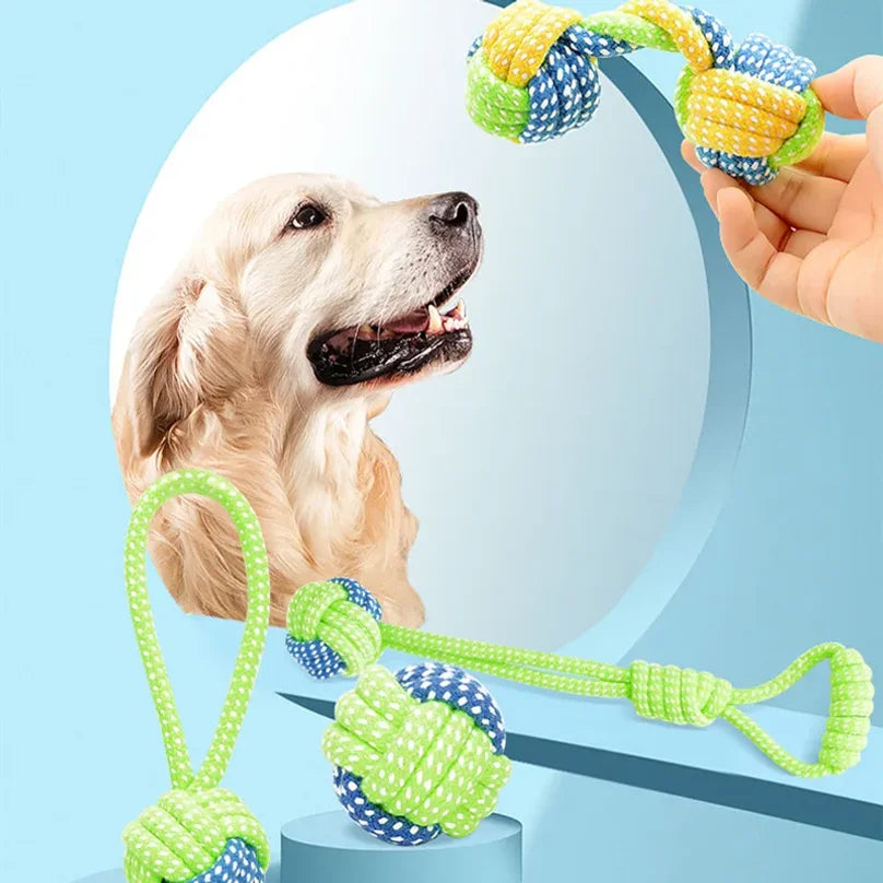 Interactive Cotton Rope Dog Toys, Mini Chew Ball & Toothbrush Toy for Puppy Teeth Cleaning, Durable Pet Accessories for Small to