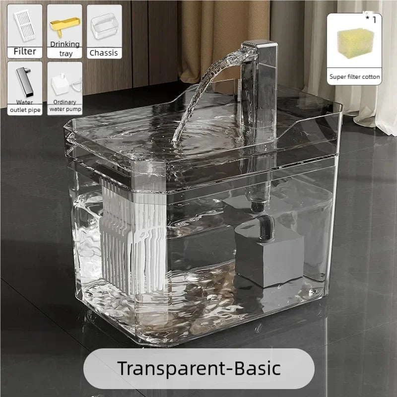 Silent Pump Cat Water Fountain Transparent Visible Design Auto Filter Recirculate Water Dispenser USB Anti-Dry Burning