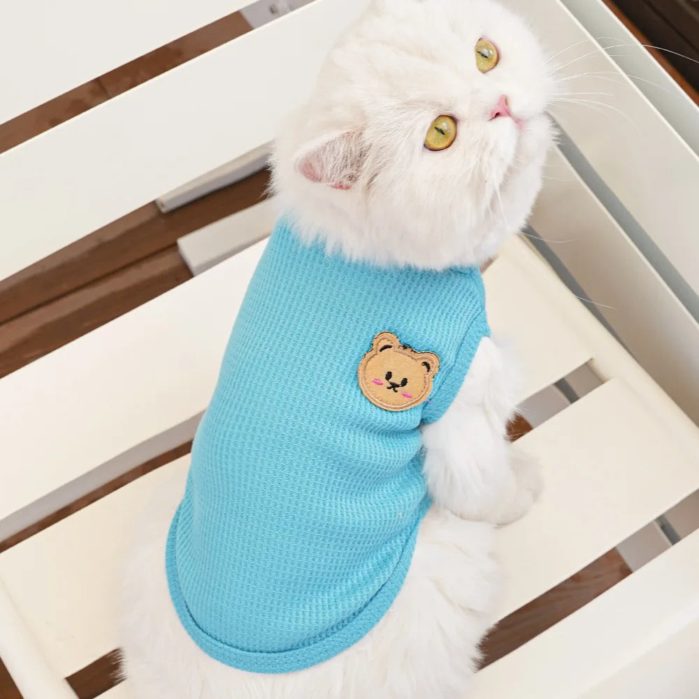 Cat Clothes Waffle Bear Pet Vest Summer Teddy Chihuahua Small Dog Two legged Clothes Cat Puppy Clothes Pet Costume PawPrint Treasures