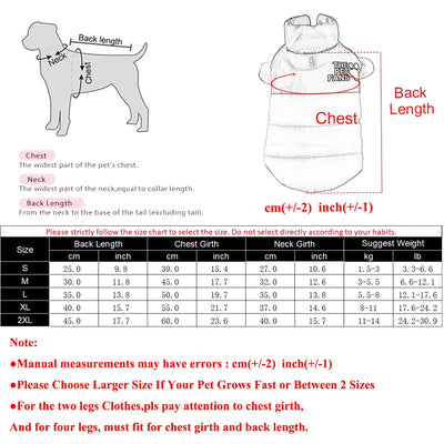 Warm Dog Clothes in Winter for Small Medium Cat Dogs Reversible Waterproof Pets Outfits Solid Puppy Sphynx Chihuahua Pug Apparel