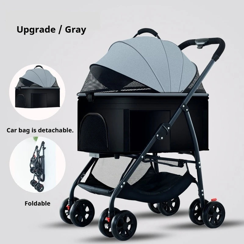Lightweight folding pet trolley, cat and dog bag can be separated from the cage, small pet car can carry pet sleeping basket PawPrint Treasures