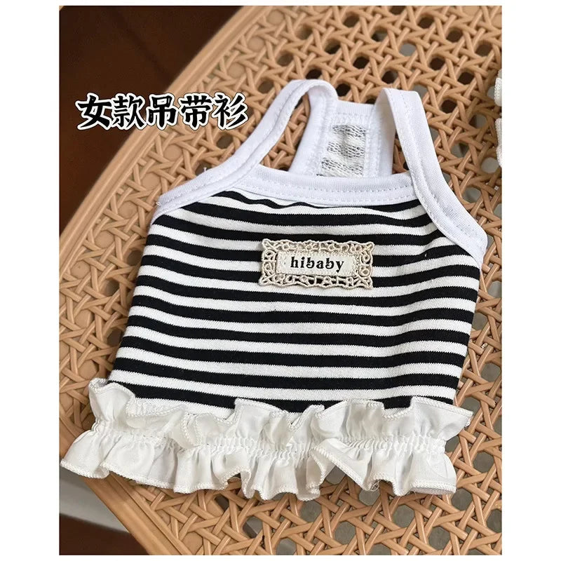 Pet Summer Clothes Pet Couple Striped Shirt Pet Tank Top Dog Cat Universal Knitted Teddy Shirt Puppy Clothing Dog Cooling Vest PawPrint Treasures