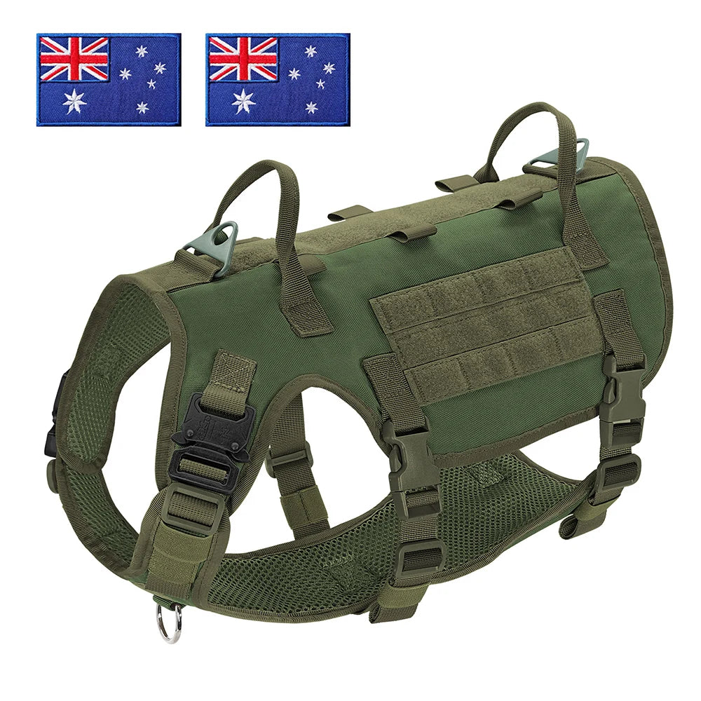 Military Tactical Big Dog Harness Vest Durable Nylon Dog Training Harnesses with Flags Adjustable for Large Dogs German Shepherd