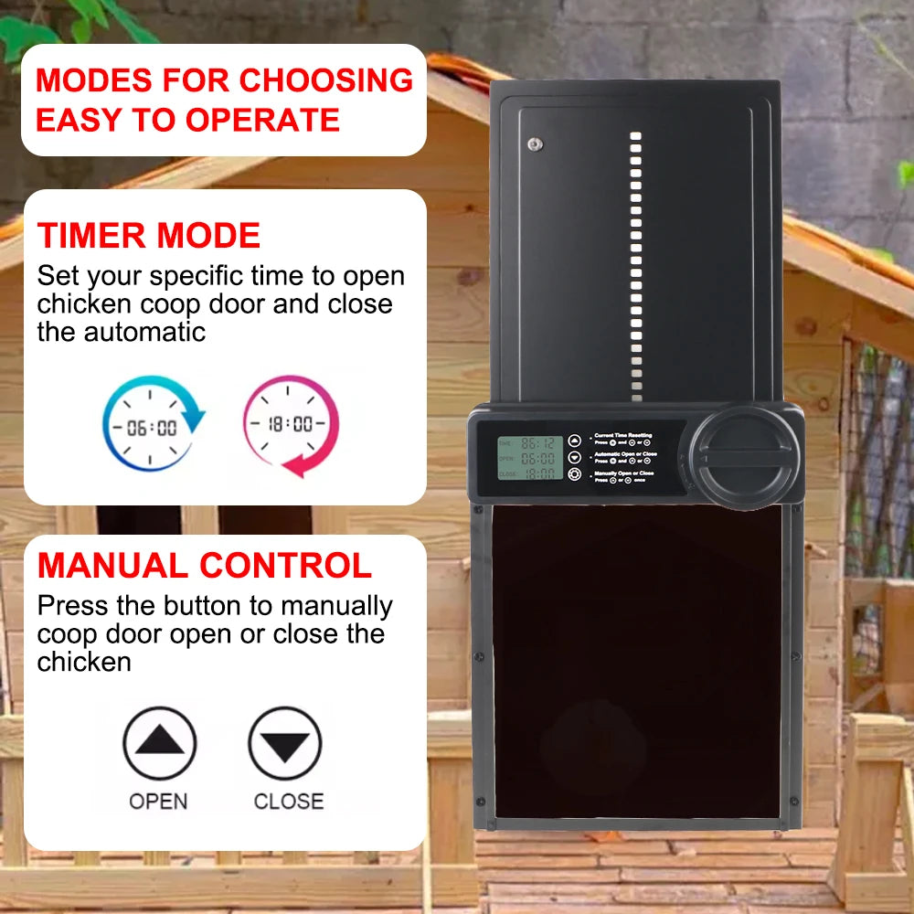 Anti-Pinch Function Small Pet Supplies Retractable Door LCD Display Safety Gate Automatic Chicken Coop Door Controlled Open