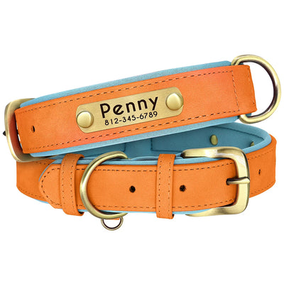 Custom PU Leather Dog Collar Free Engraving Dog Collars Adjustable Pet Pitbull Necklace Soft Padded for Small Medium Large Dogs