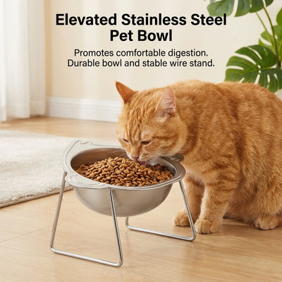Stainless Steel Cat Bowl with Stand Anti Cervical Spondylosis Pet Raised Food and Water Dish for Cats and Dogs Dual Use Feeder
