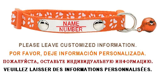 Personalized ID Paw Dog Collar Adjustable Nylon with Bell Custom Engraving Puppy Kittens Necklace for Cat Collar
