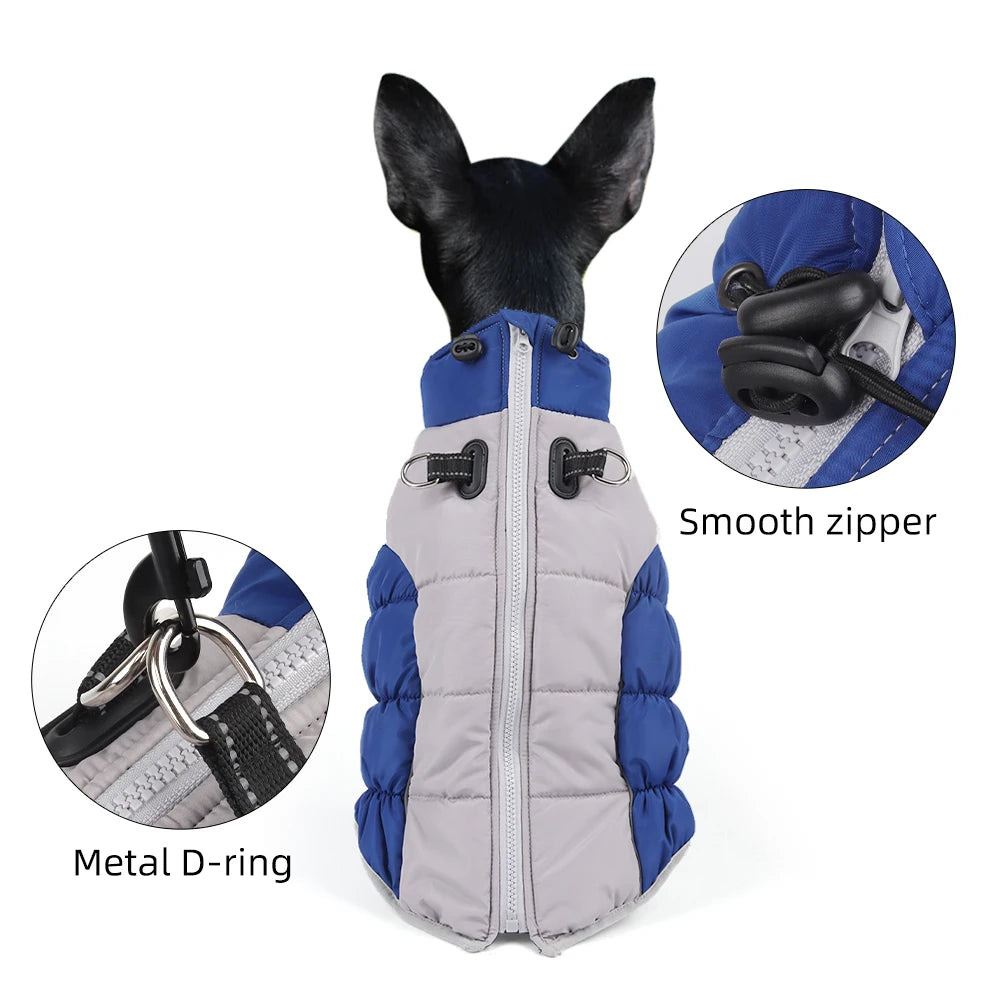 Winter Clothes for Dogs Windproof Cotton Clothing for Pets Rainproof Large Dogs Coat Reflective Overall Dog Leash Pet Clothing