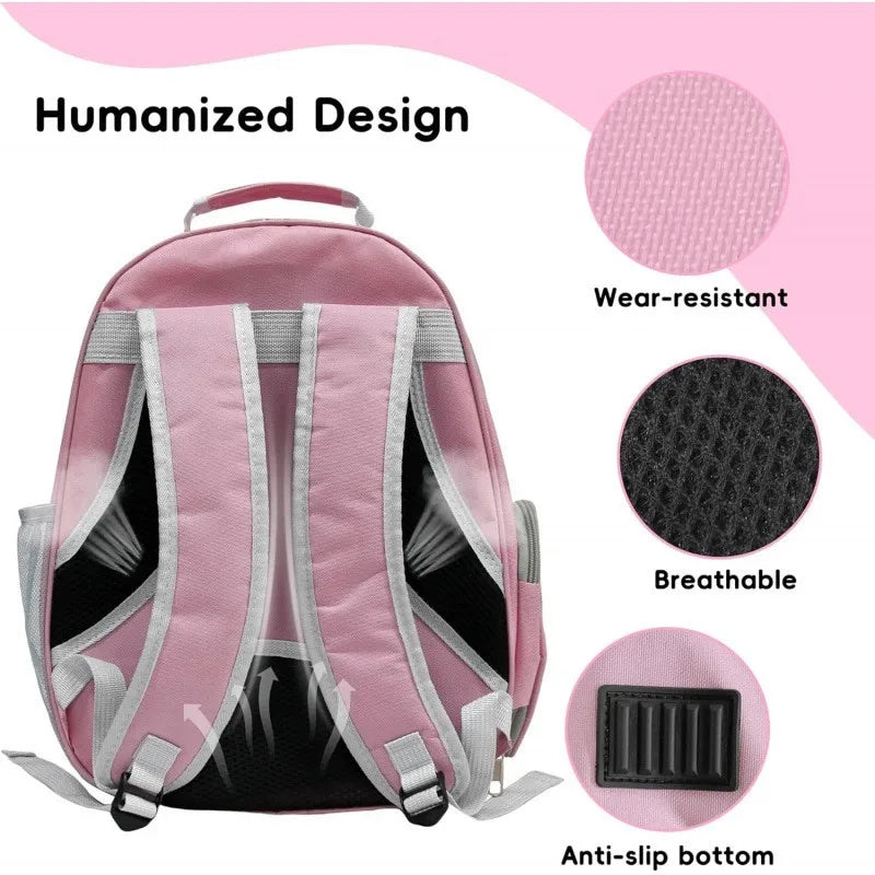 This pink expandable cat backpack can hold up to 20 pounds (approximately 9.1 kg) and is suitable for all types of cats and dogs