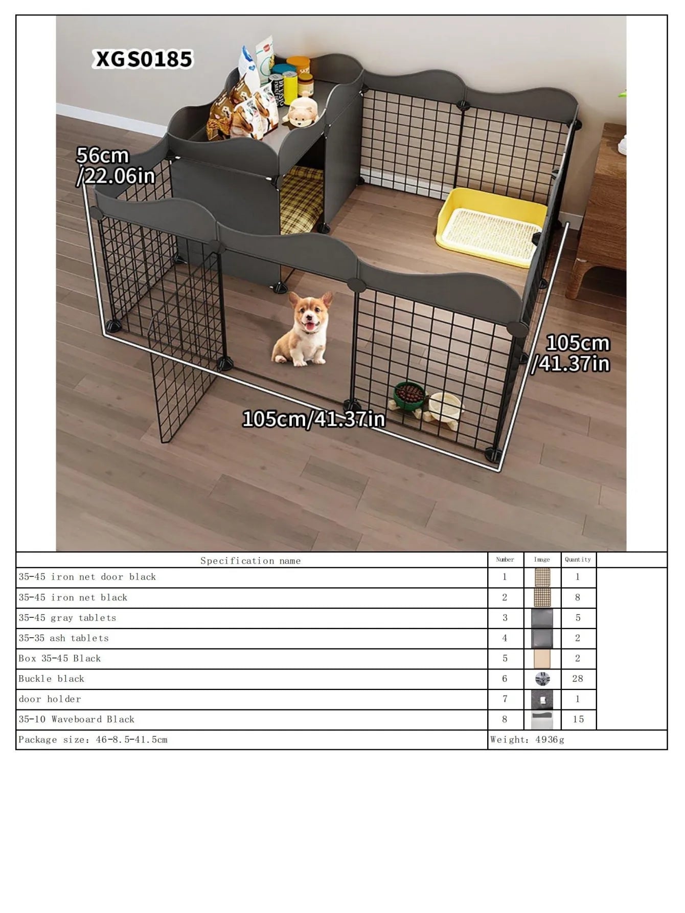 Dog Fence Small Size Dogs Home Indoor One Bedroom One Bathroom Pet Fence Kennel with Toilet Area Anti-Jailbreak Dog Cage