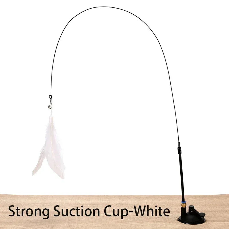 Suction Cup Cat Teasing Stick Cat Toy Interactive Feather Toy Cat Rod Steel Wire Suction Cup Feather Cat Toy Bell Cat Teasing Bi