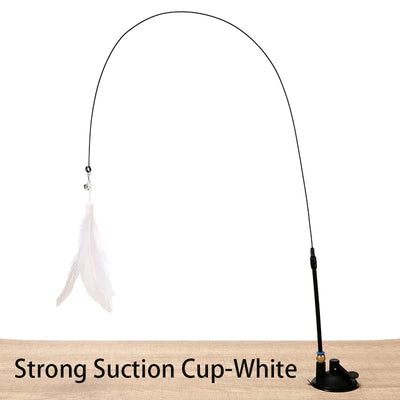 Suction Cup Cat Teasing Stick Cat Toy Interactive Feather Toy Cat Rod Steel Wire Suction Cup Feather Cat Toy Bell Cat Teasing Bi