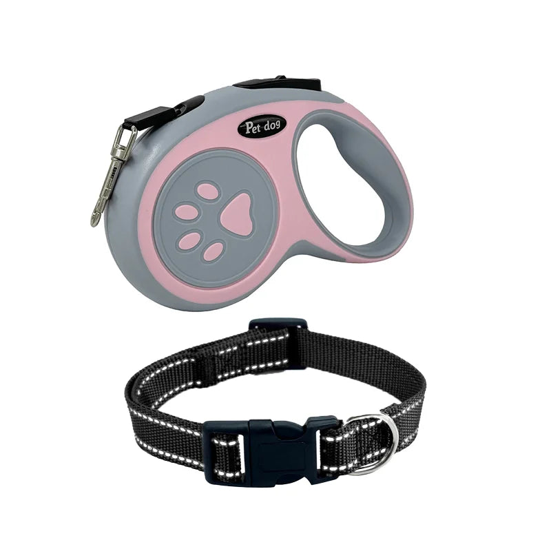Two-piece Dog Retractable Leash Collar Set 3m Anti-breakaway Reflective Dog Walking Collar for Small Medium Large Dogs At Night