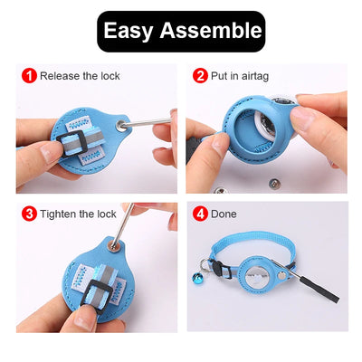 Anti-Lost Cat Collar for Airtag GPS Tracker Protective Case With Bell Reflective Cats Necklace Kitten Accesories Pet Products