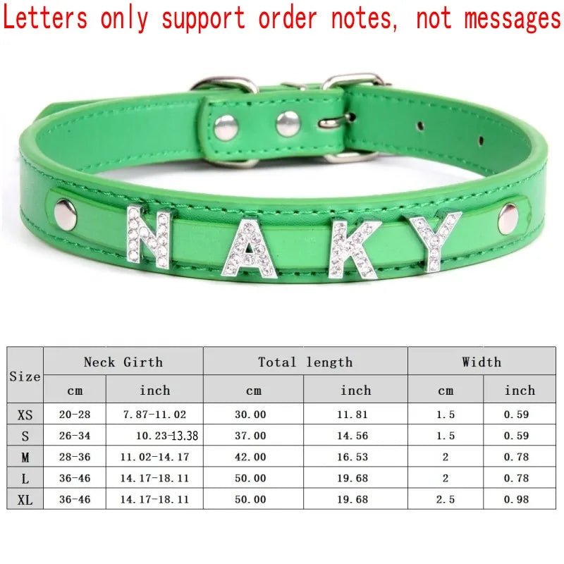 Personalized Dog Collar Fashion Bling Rhinestone Pet Free Diy Name Dog Necklace Custome Leather Dog Collars Pet Dog Accessories