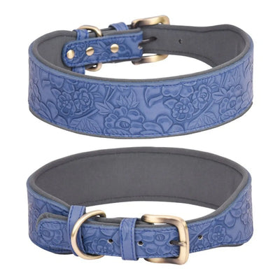 Wide Padded Embossing Leather Dog Collar NoPull Comfortable Puppy Collar Outdoor Pet Accessories