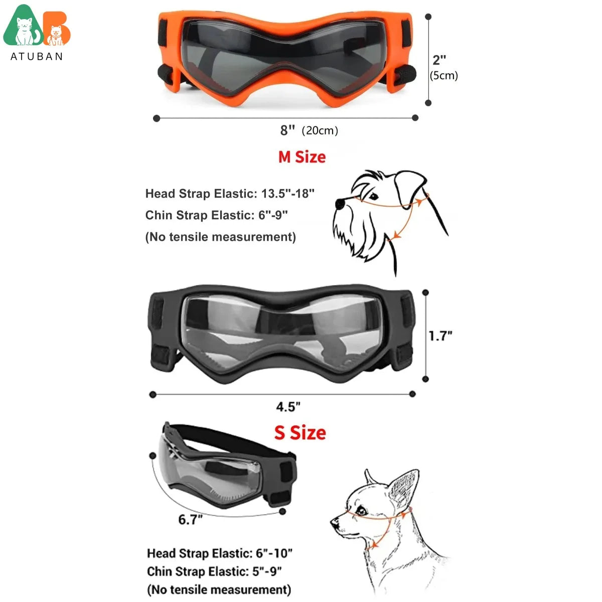 ATUBAN Dog Goggles for Small Breed Dog Sunglasses Dog UV Sunglasses Windproof Soft Frame Adjustable Straps for Small Dogs Puppy
