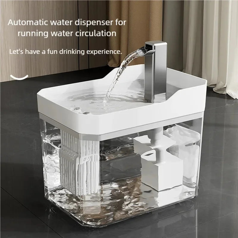 Silent Pump Cat Water Fountain Transparent Visible Design Auto Filter Recirculate Water Dispenser USB Anti-Dry Burning