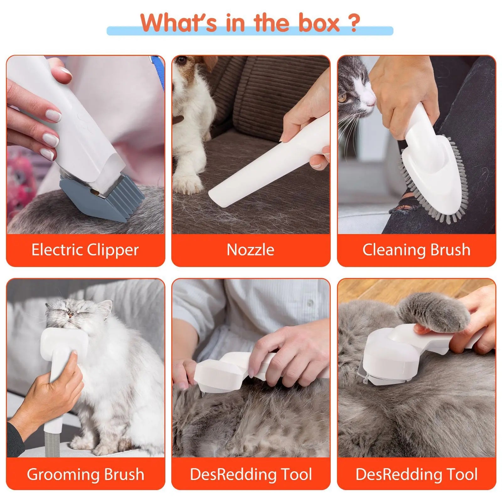 6 In 1 Pet Grooming Vacuum Kit 2.5L Large Capacity Low Noise Strong Suction Hair Cleaner for Dog Cat Grooming and Hair Removal