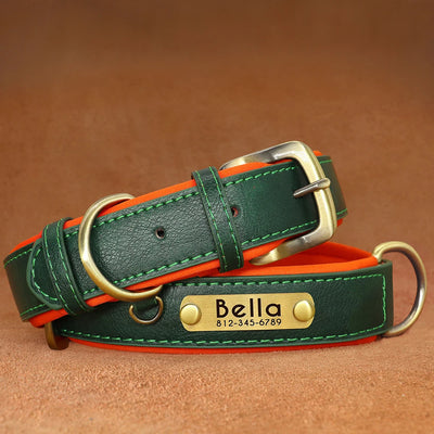 Custom PU Leather Dog Collar Free Engraving Dog Collars Adjustable Pet Pitbull Necklace Soft Padded for Small Medium Large Dogs
