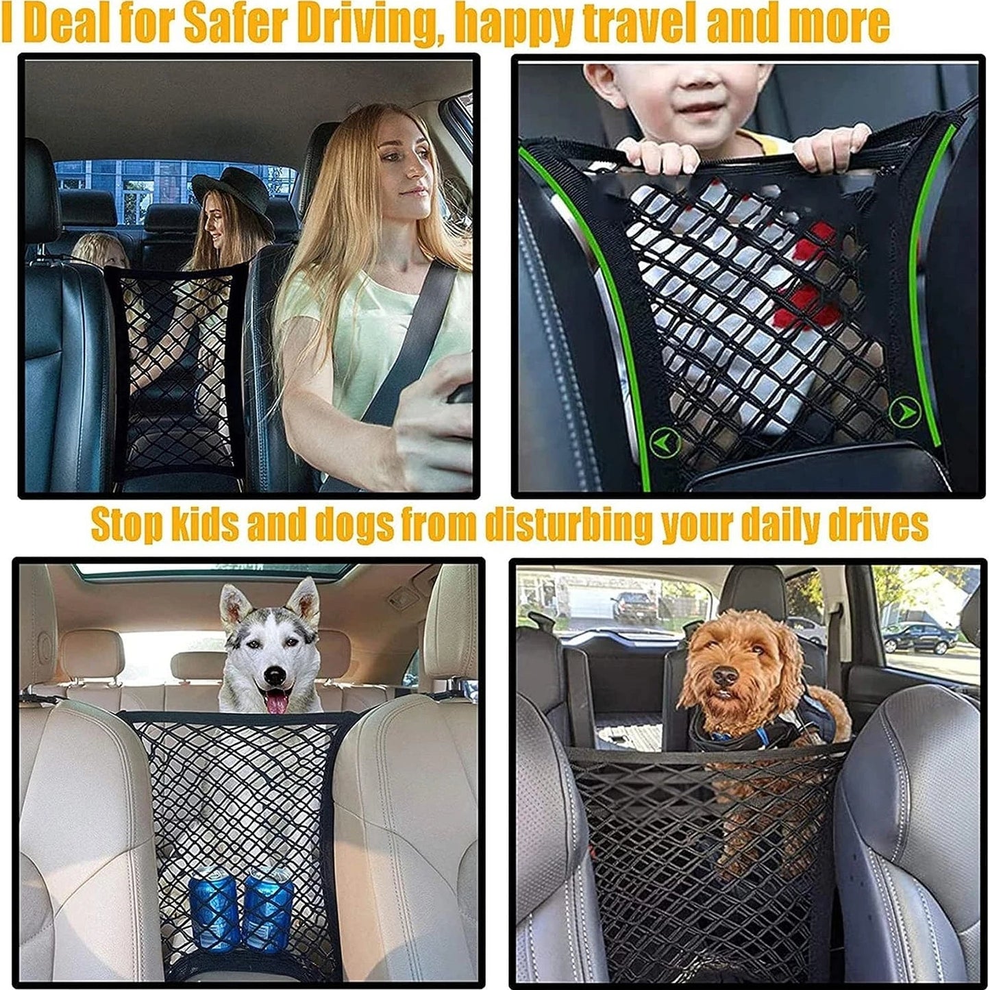 Pet Car Barrier Dog Car Barrier with Automatic Safety Mesh Storage Bag Pet Barrier Guard Back Seat Safety Protector Mesh Net PawPrint Treasures